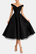 Virginia – Rochie Midi cu Corset Încrucișat și Fustă Evazată