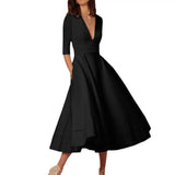 Rebekka – Rochie Midi Femei A-linie cu Mâneci Trei Sferturi Vară