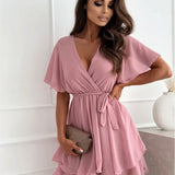 Rhea – Rochie de Damă Tip Wrap cu Volane din Chiffon Elegantă de Vară