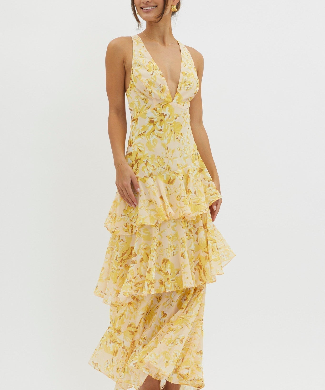 Monica – Rochie Midi cu Volane și Spate Deschis