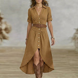 Sânziana – Rochie Maxi Western-Boho cu Curea și Nasturi Frontali