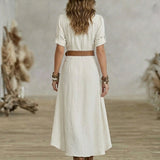 Sânziana – Rochie Maxi Western-Boho cu Curea și Nasturi Frontali