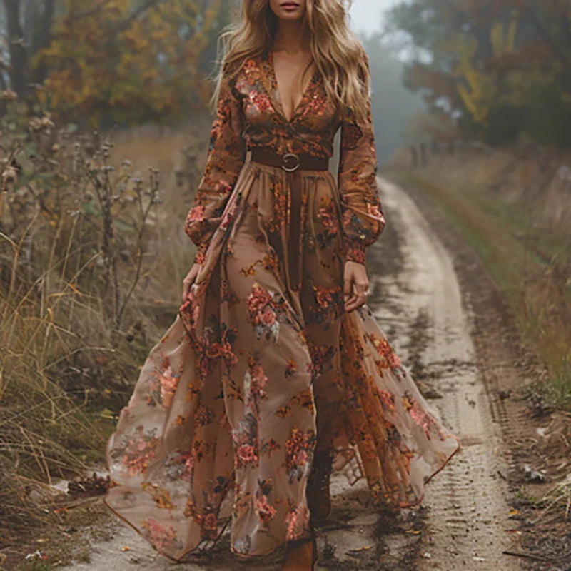 Ilinca – Rochie Maxi Boho cu Mâneci Vaporoase