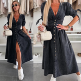 Luise – Rochie de Damă Denim Elegantă cu Detalii Strălucitoare