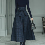 Lila Turtleneck Stretch Top & Plaid Skirt Set