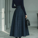 Lila Turtleneck Stretch Top & Plaid Skirt Set