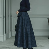 Lila Turtleneck Stretch Top & Plaid Skirt Set