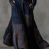 Lorena – Rochie lungă vintage din ante cu carouri bleumarin (include curea)