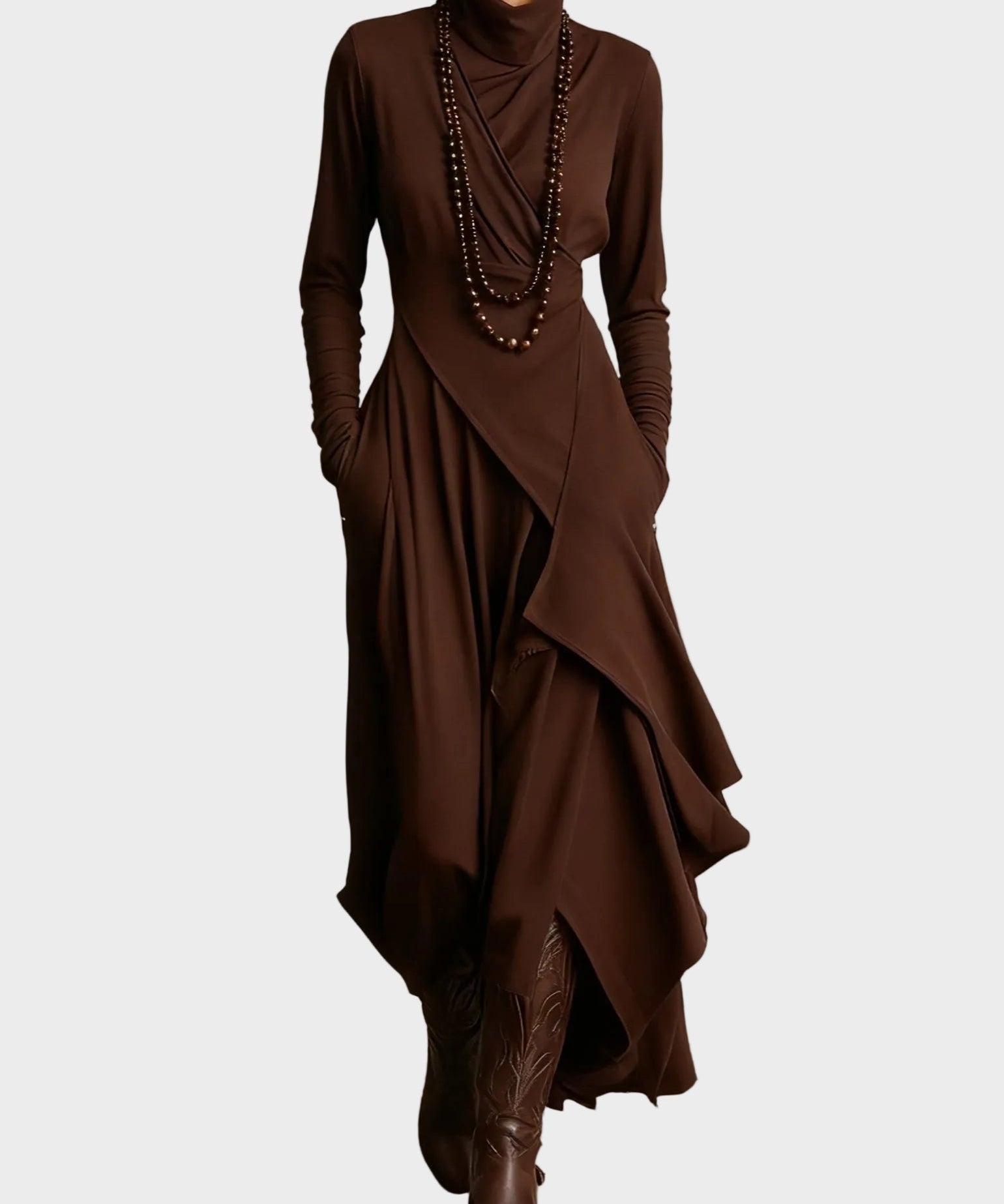 Ioana - Rochie midi fluidă cu guler înalt