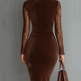 Rochie Mini din Catifea cu Decupaj Vintage și Mâneci din Dantelă