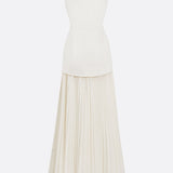Lucia – Rochie Lungă Plisată cu Decolteu Barcă