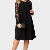 Elena – Rochie Neagră cu Mâneci din Dantelă