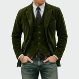Arthur | Set Elegant Sacou + Vestă din Catifea în Dungi