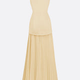 Lucia – Rochie Lungă Plisată cu Decolteu Barcă
