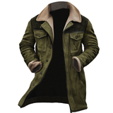 Nicolas - Jachetă vintage din suede cu patch-uri, buzunare multiple și guler ridicat