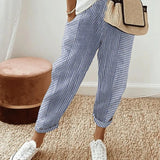 Celia | Pantaloni din Bumbac Rayat Clasic