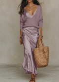 Anca – Set Rochie Satin și Pulover