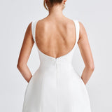 Melania – Rochie Mini cu Fundă din Satin și Perle