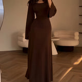 Nadia – Rochie maxi din jacard cu mâneci