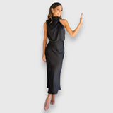Daisy | Rochie Elegantă din Satin cu Guler Halter