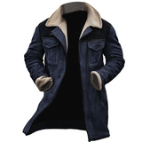 Nicolas - Jachetă vintage din suede cu patch-uri, buzunare multiple și guler ridicat