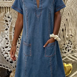 Raquel | Rochie tunică din denim cu buzunare