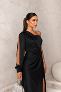 Luana – Rochie din Satin cu Design Asimetric și Fantă