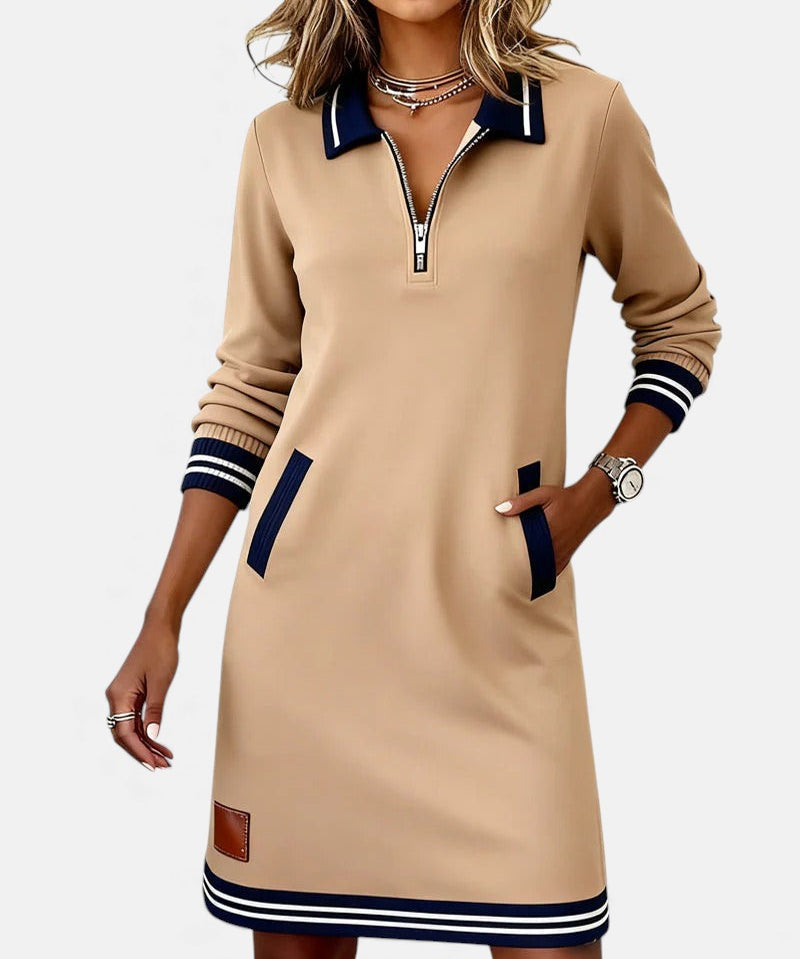 Jeanne - Rochie Elegantă din Bumbac cu Mâneci Lungi