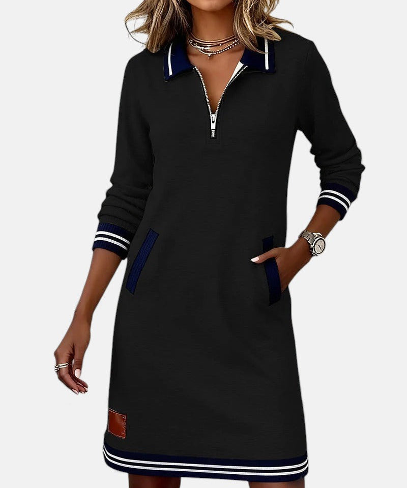 Jeanne - Rochie Elegantă din Bumbac cu Mâneci Lungi