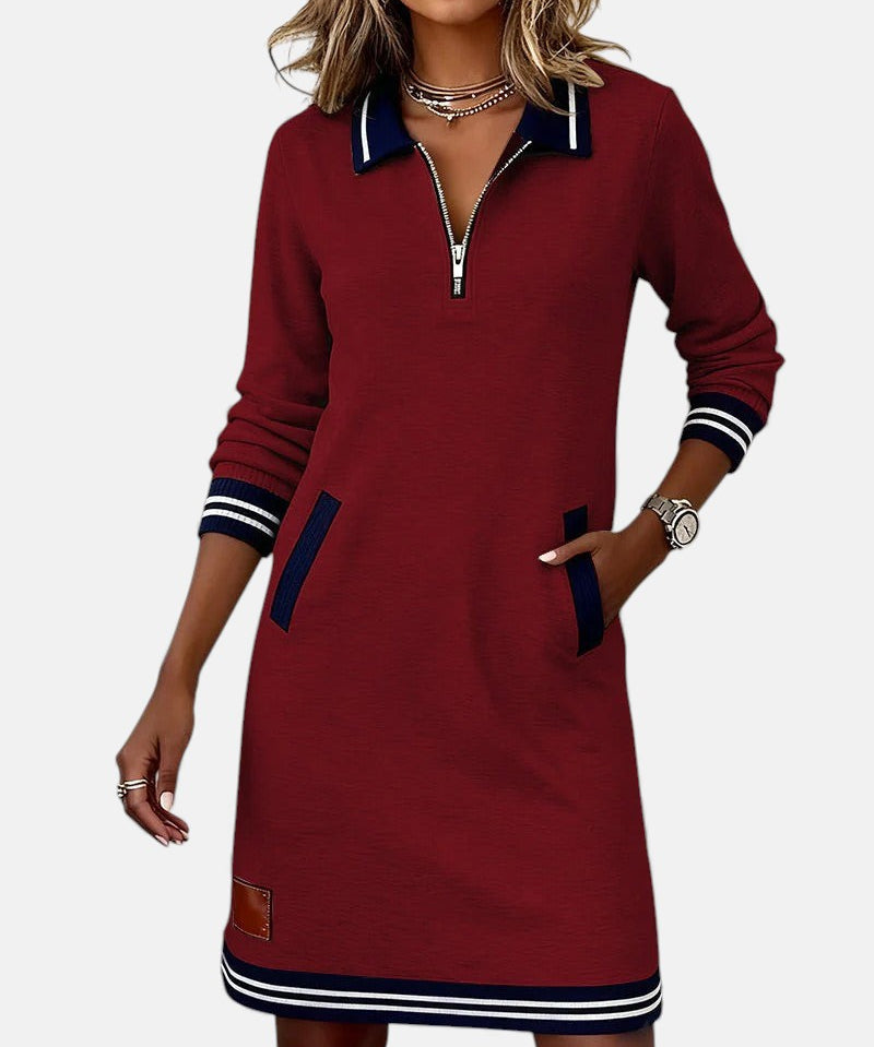 Jeanne - Rochie Elegantă din Bumbac cu Mâneci Lungi