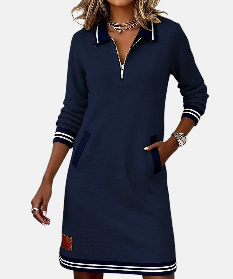 Jeanne - Rochie Elegantă din Bumbac cu Mâneci Lungi