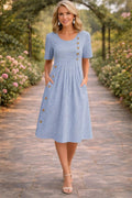 Mona – Rochie cu Dungi Albastre