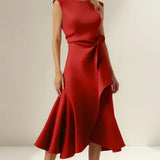 Delia – Rochie Midi Drapată Asimetric
