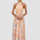 Joli | Rochie maxi cu decolteu și model acquerel